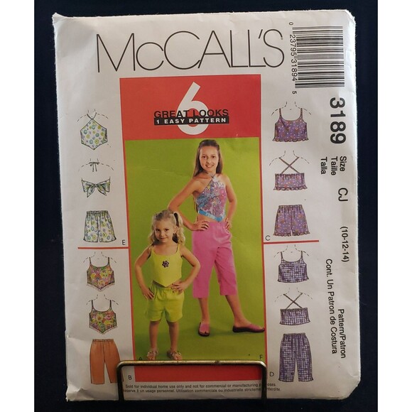 Girls Tops, Pull on Capri, Pants Shorts Used Sewing Pattern McCall's #3189 - Picture 1 of 5